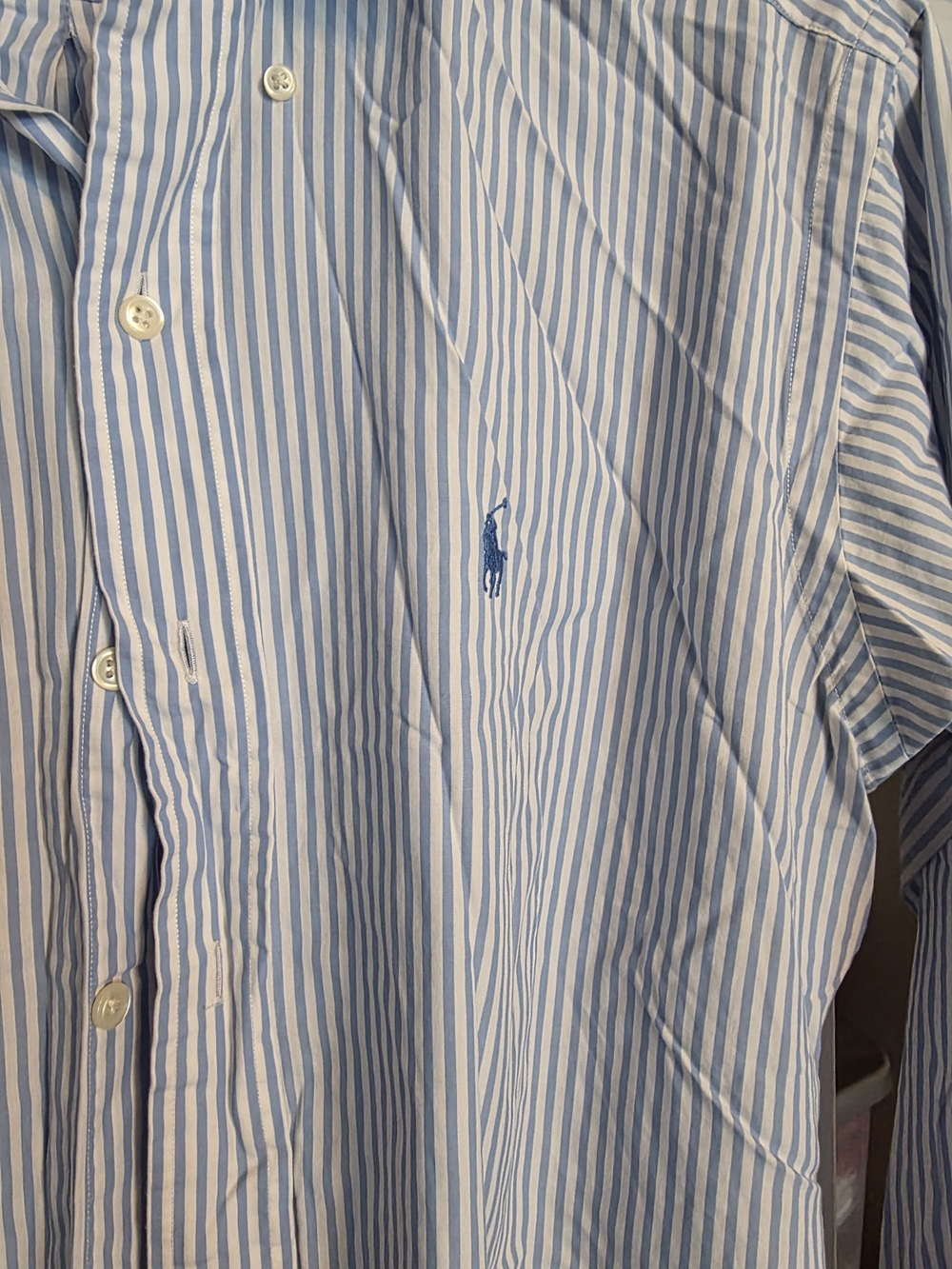 Ralph Lauren Light Blue and White Striped Button-Up Shirt
